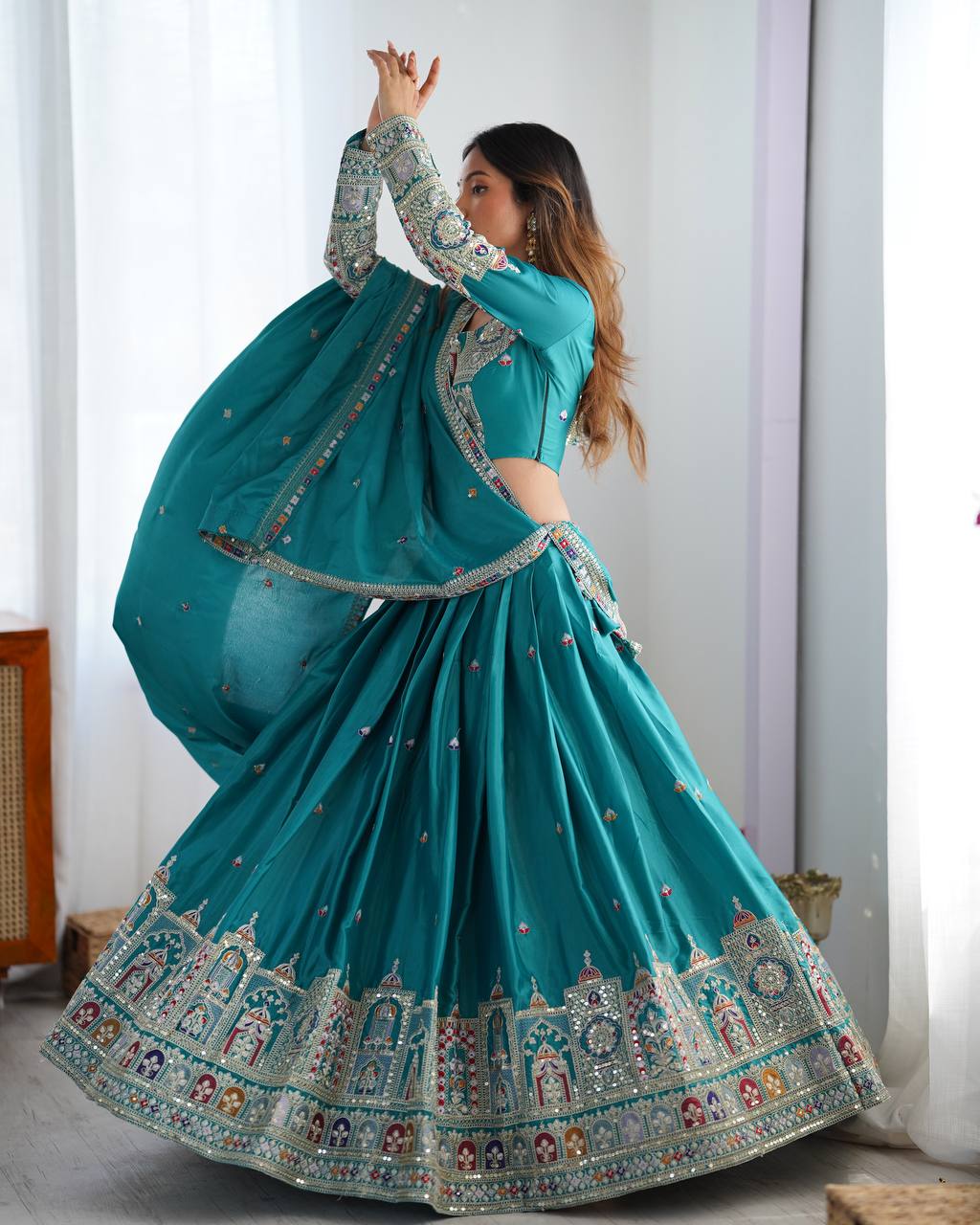 Krishna Fashion Premium Quality Heavy Traditional Aqua Blue Lehenga Choli NF-5006