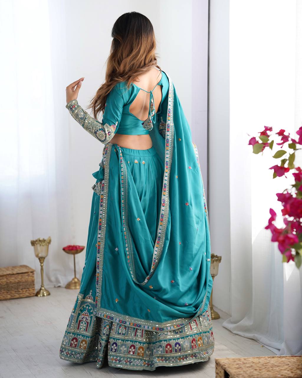 Krishna Fashion Premium Quality Heavy Traditional Aqua Blue Lehenga Choli NF-5006