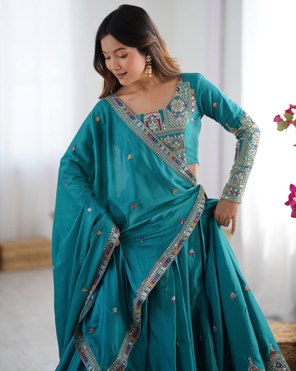 Krishna Fashion Premium Quality Heavy Traditional Aqua Blue Lehenga Choli NF-5006