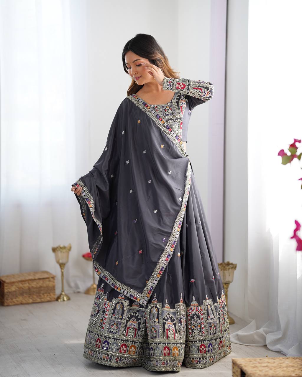 Krishna Fashion Premium Quality Heavy Traditional Black Lehenga Choli NF-5007
