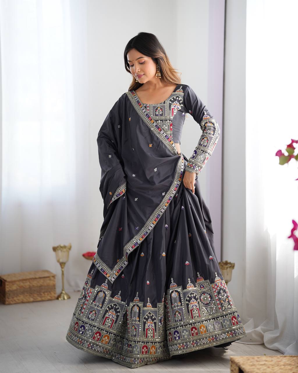 Krishna Fashion Premium Quality Heavy Traditional Black Lehenga Choli NF-5007