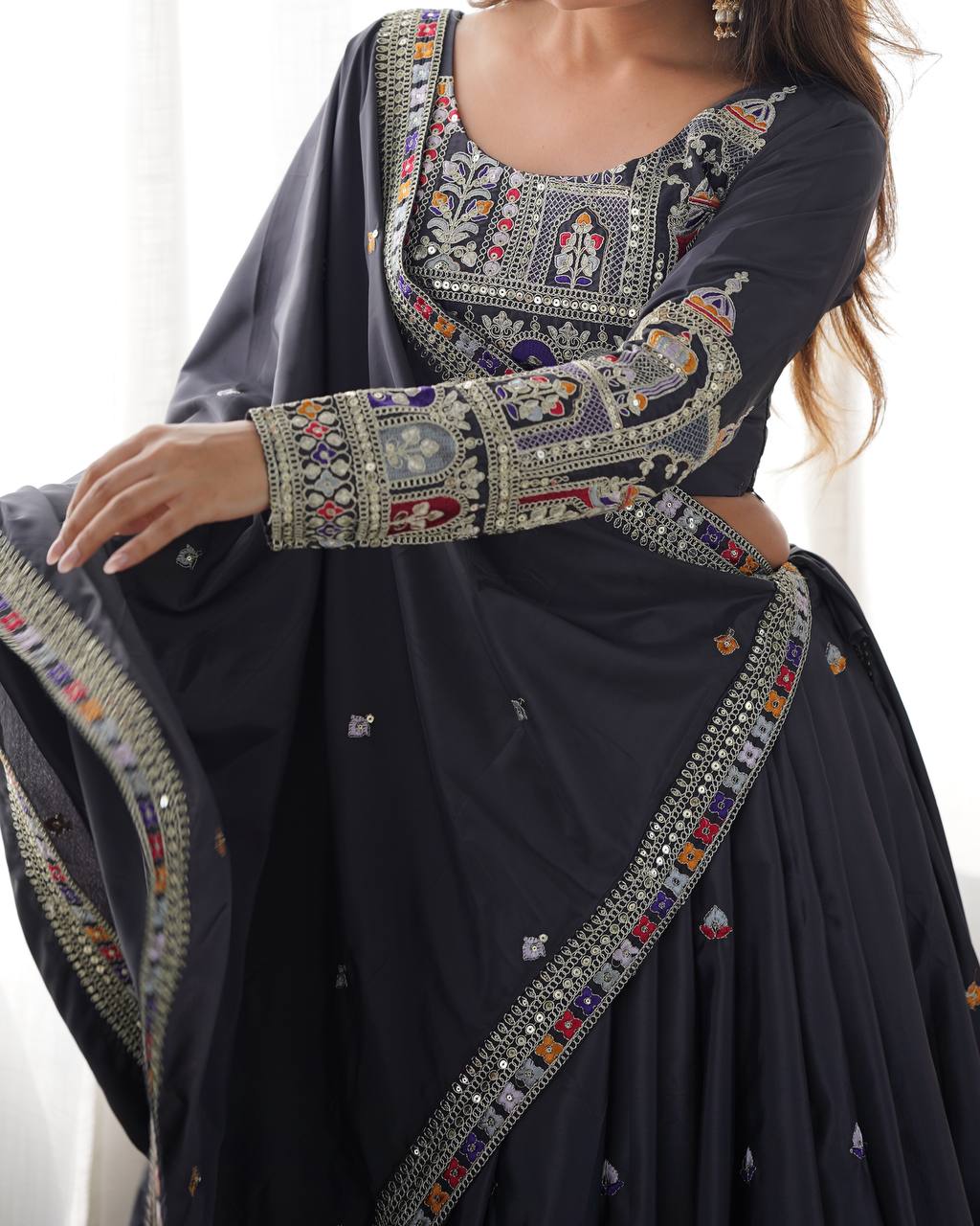 Krishna Fashion Premium Quality Heavy Traditional Black Lehenga Choli NF-5007