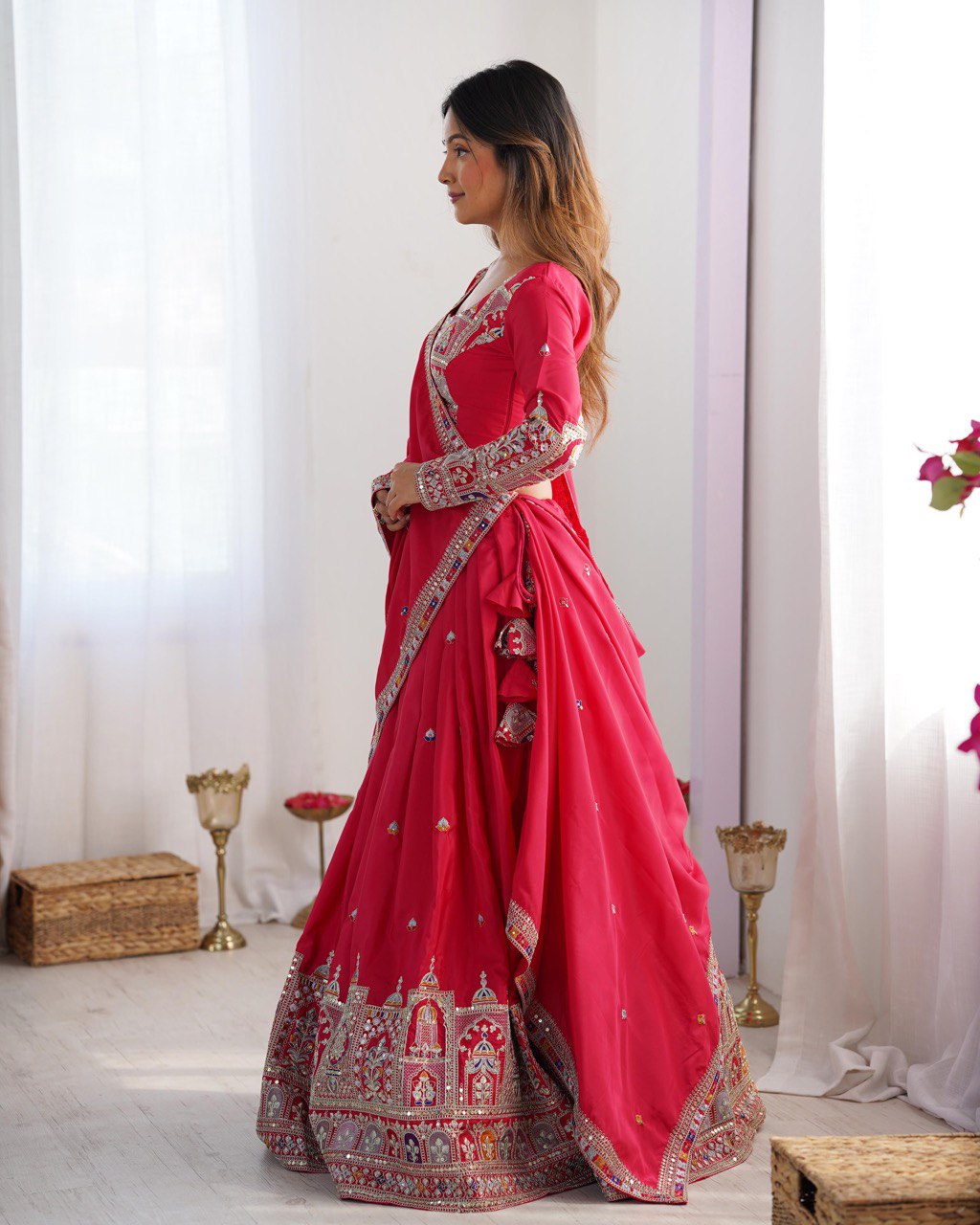 Krishna Fashion Premium Quality Heavy Traditional Pink Lehenga Choli NF-5008