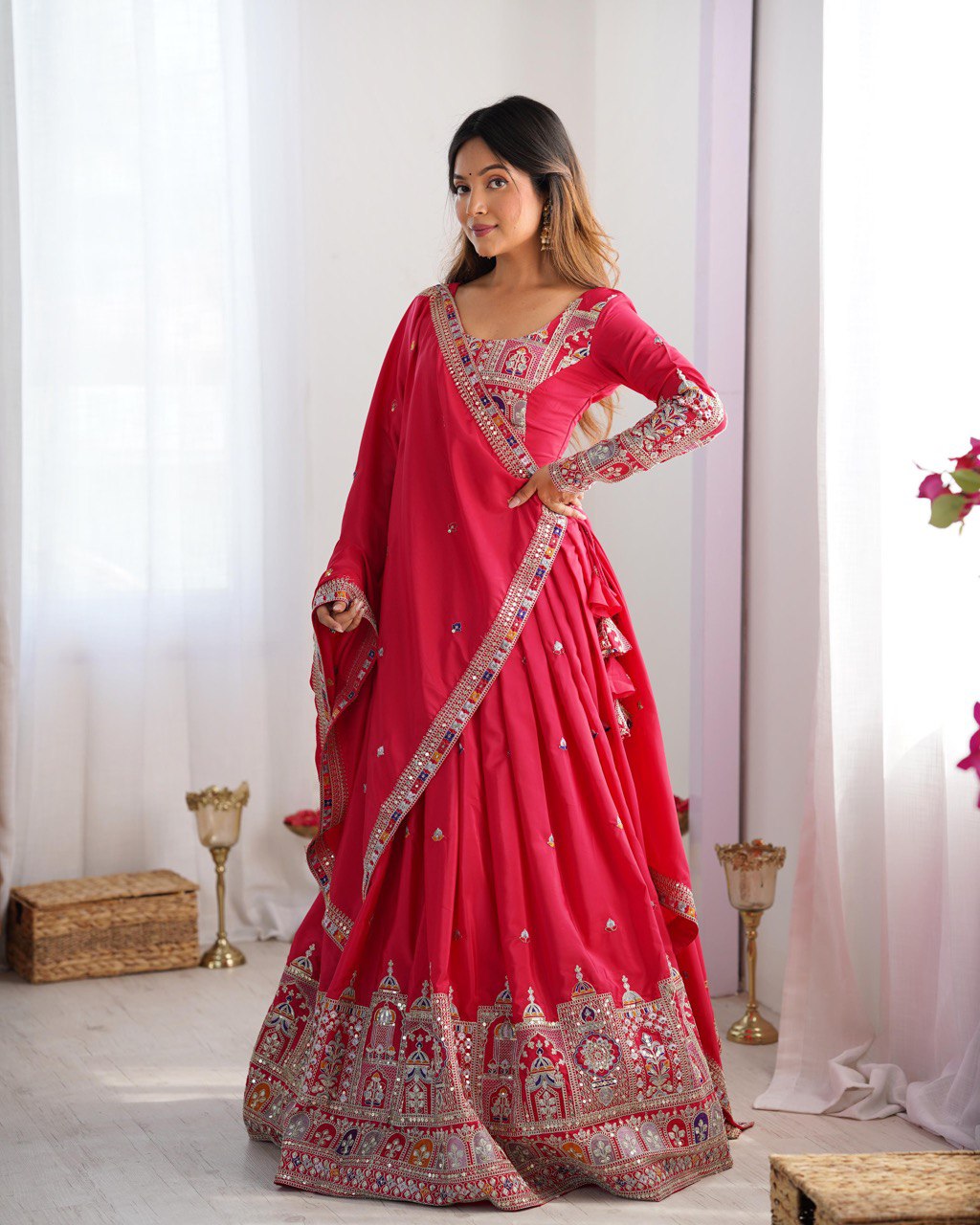 Krishna Fashion Premium Quality Heavy Traditional Pink Lehenga Choli NF-5008