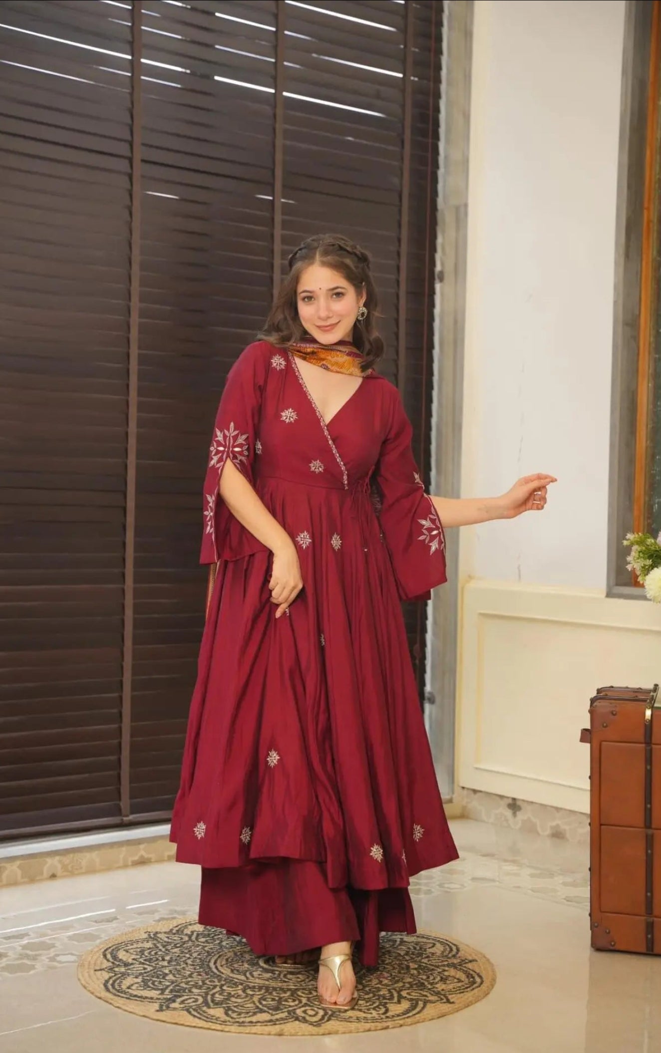 Red colour embroidery anrakli suit for women KFS-5182