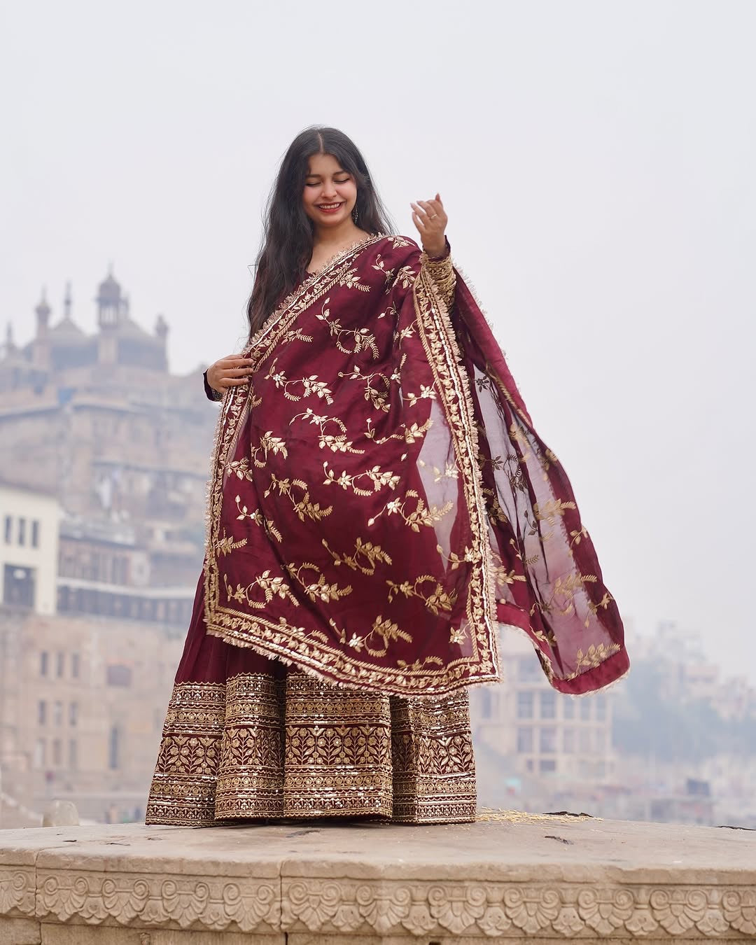 Anarkali Suit with Embroidered Dupatta and Gota Patti Detailing KFS-1634