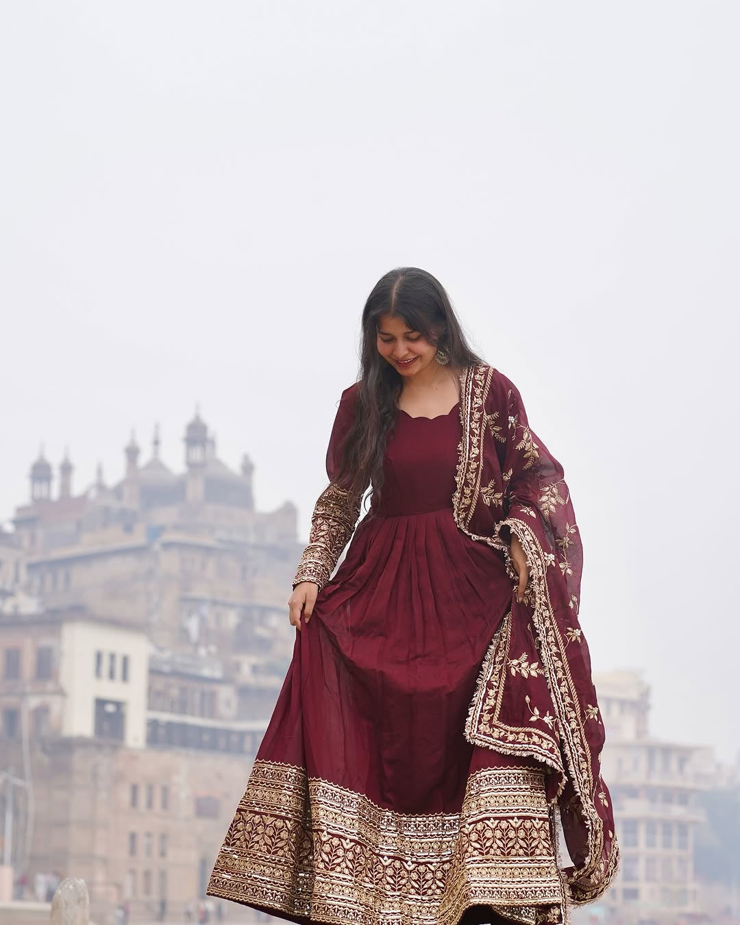 Anarkali Suit with Embroidered Dupatta and Gota Patti Detailing KFS-1634