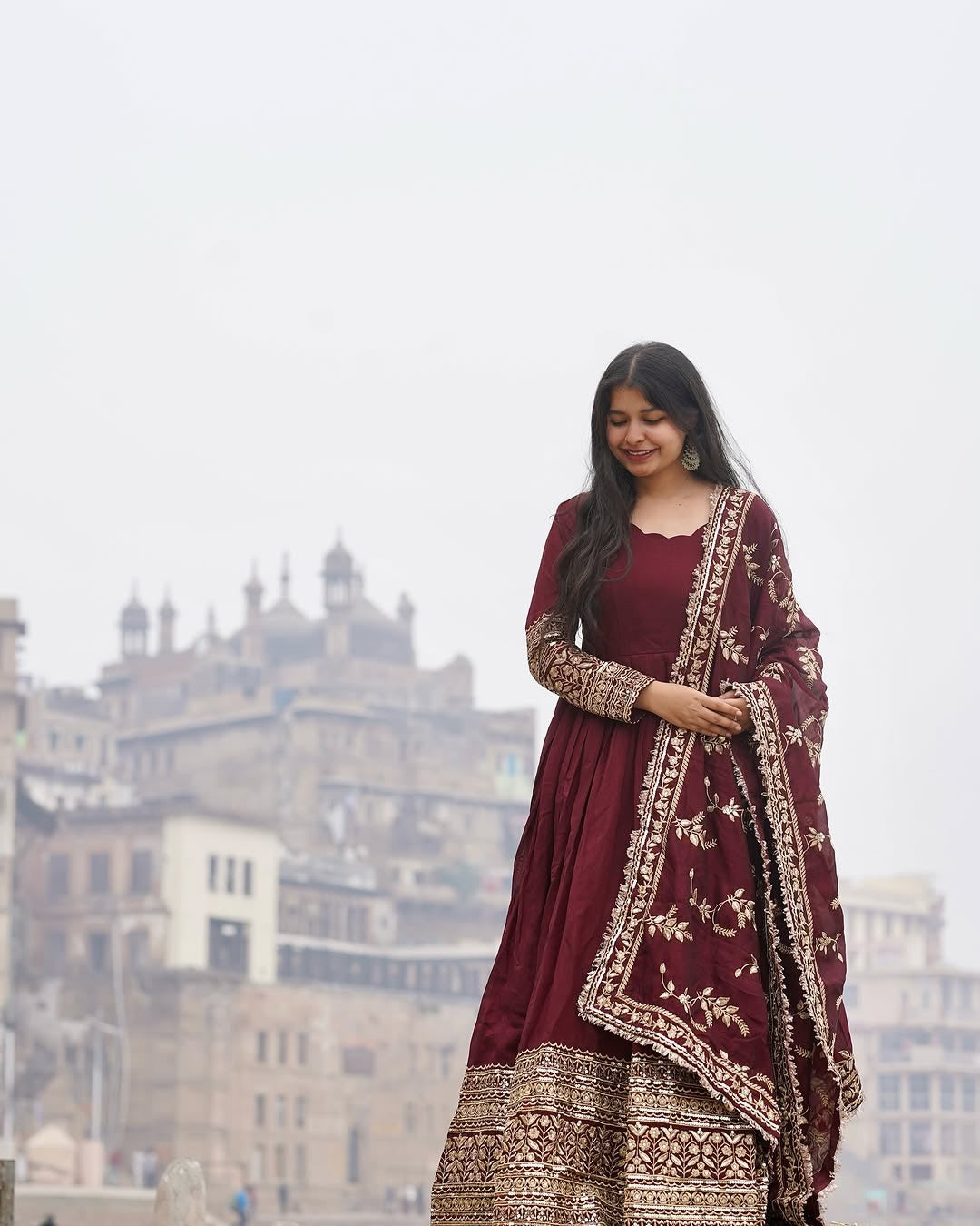 Anarkali Suit with Embroidered Dupatta and Gota Patti Detailing KFS-1634