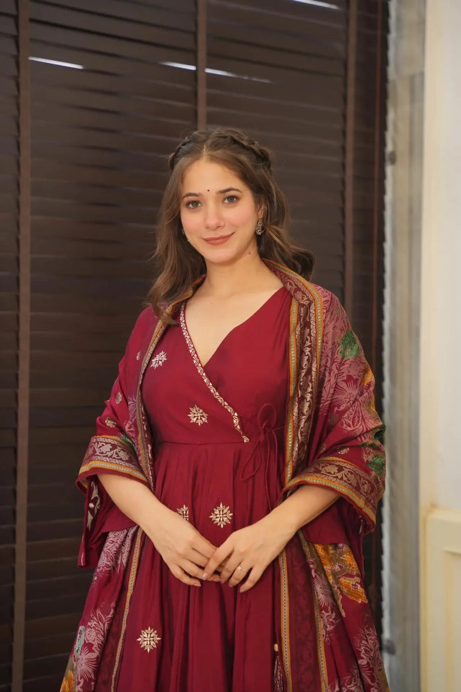Red colour embroidery anrakli suit for women KFS-5182