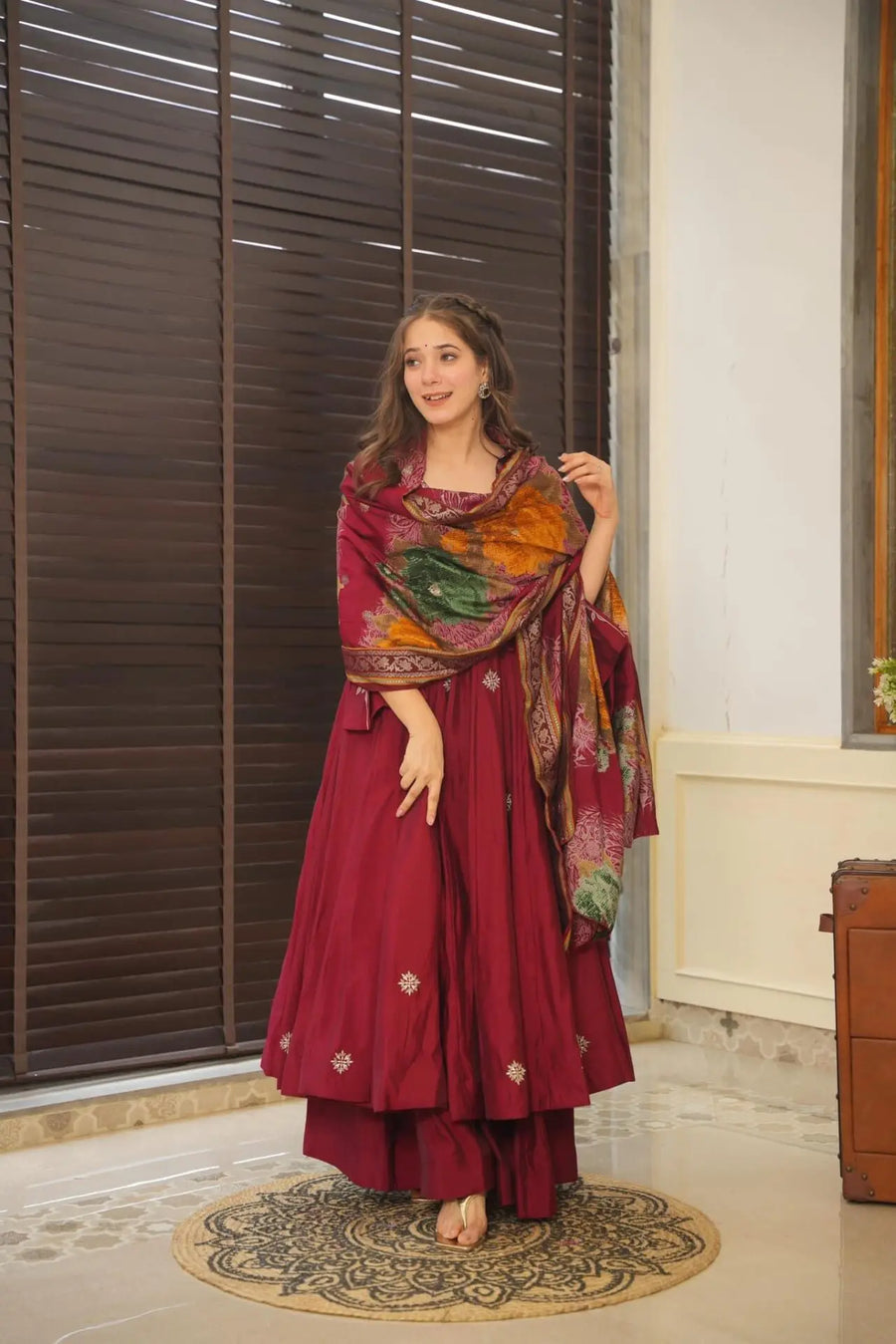 Red colour embroidery anrakli suit for women KFS-5182