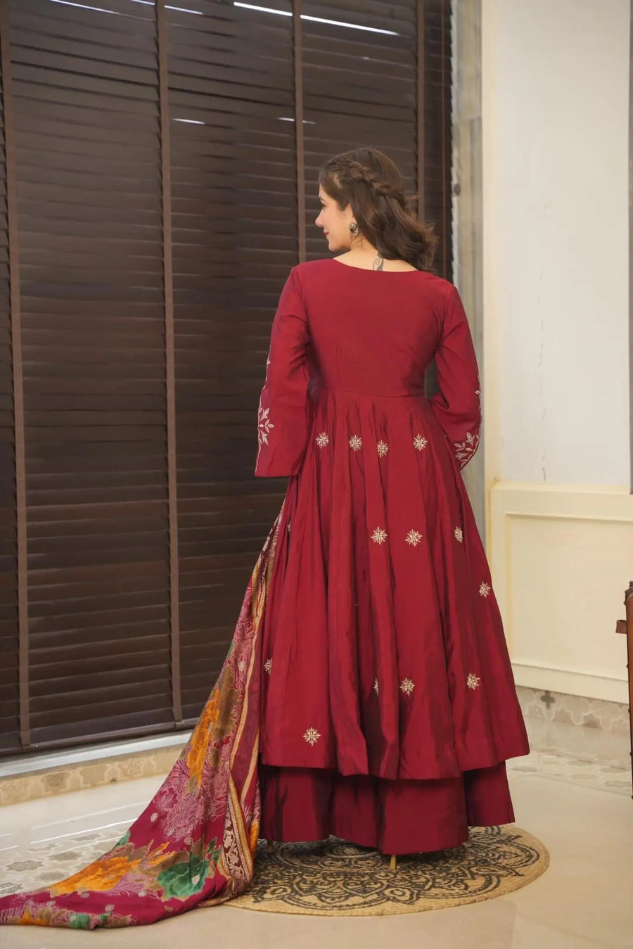 Red colour embroidery anrakli suit for women KFS-5182