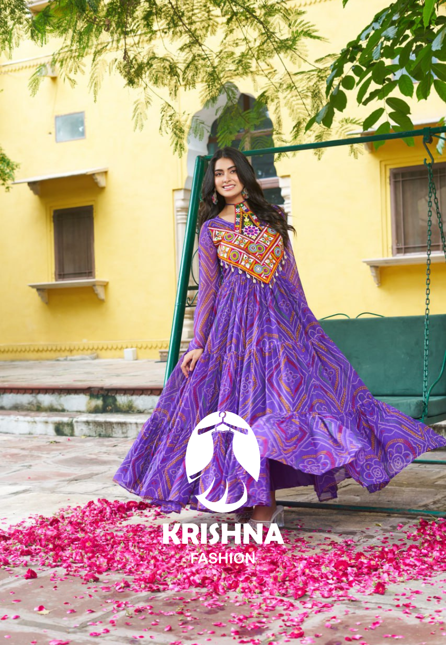 Mirror Work Traditional Garba Anarkali Dress for Navratri KFK-1194