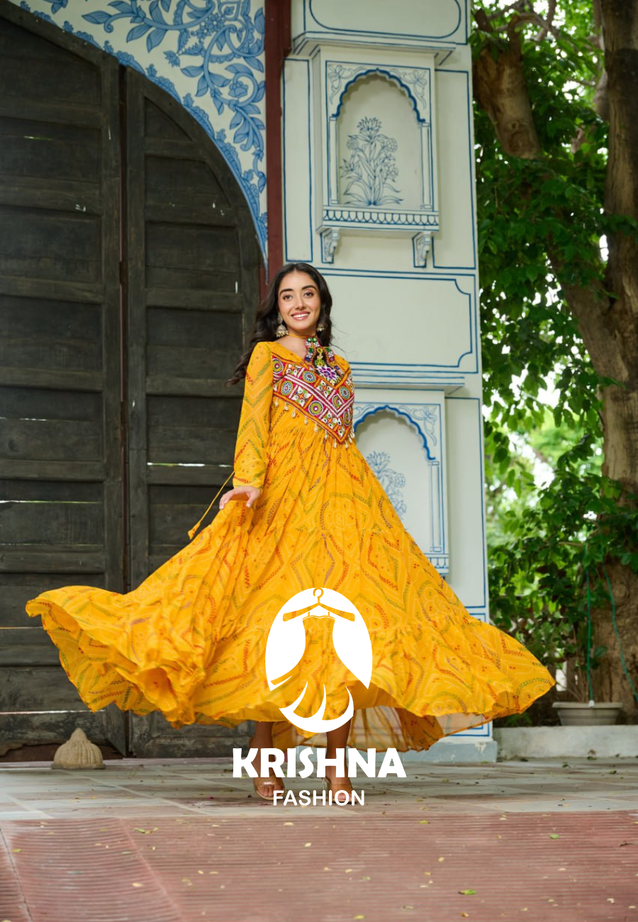 Mirror Work Traditional Garba Anarkali Dress for Navratri KFK-1194
