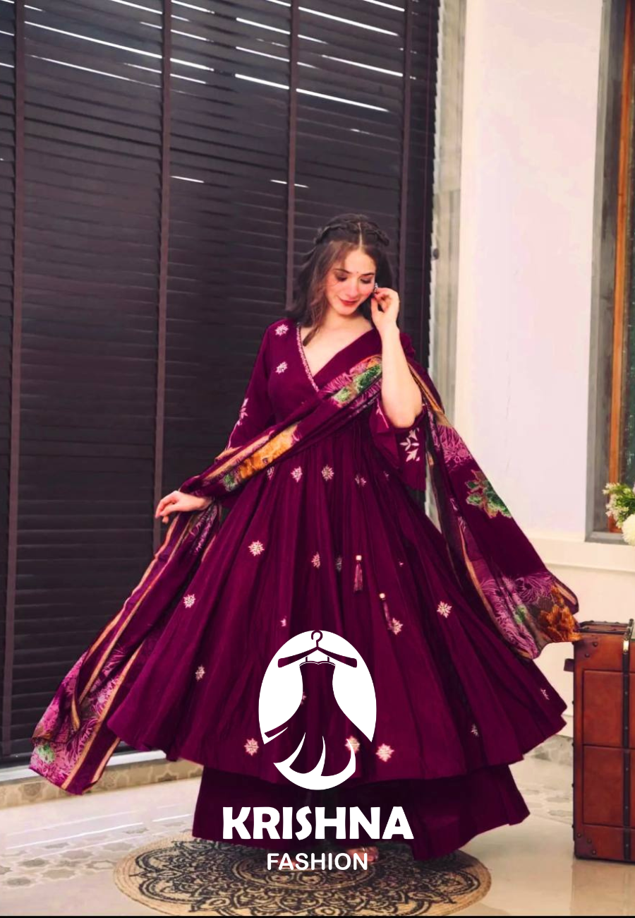 Red colour embroidery anrakli suit for women KFS-5182