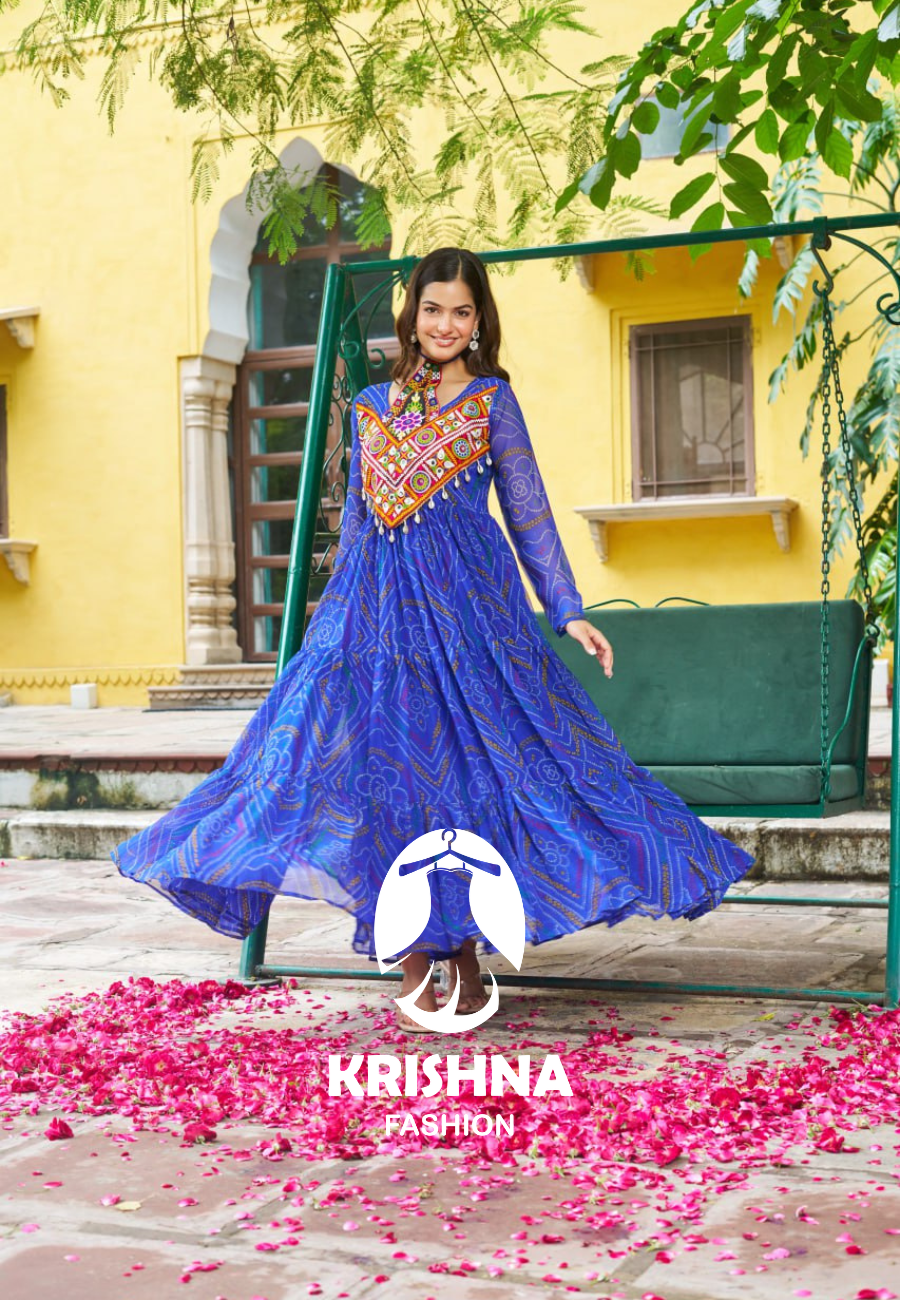 Mirror Work Traditional Garba Anarkali Dress for Navratri KFK-1194