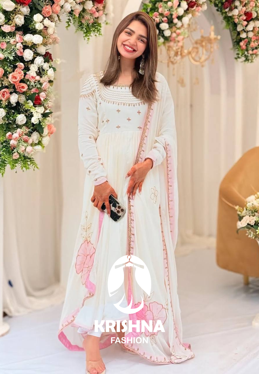 Designer Party Wear Embroidered Georgette Gown Set with Dupatta – Fully Stitched | KFZF-426