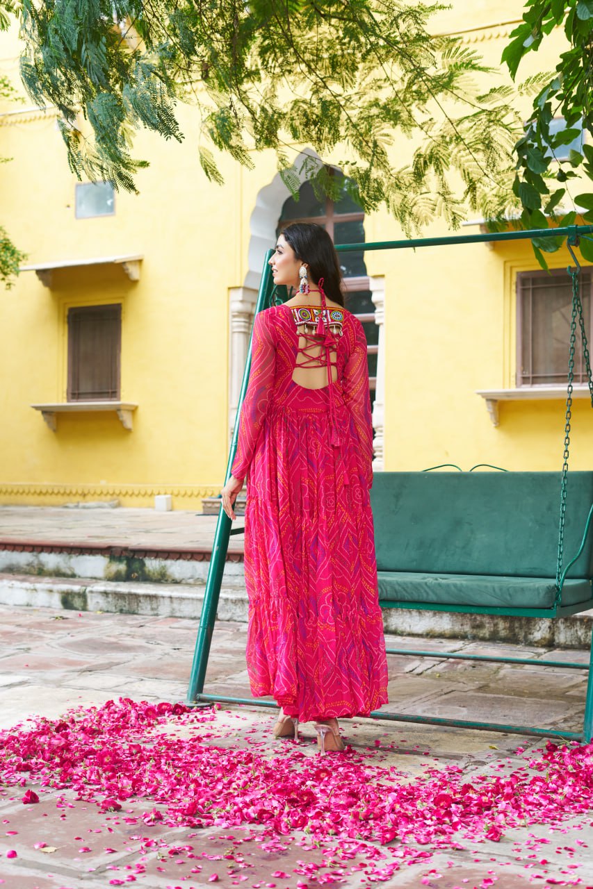 Mirror Work Traditional Garba Anarkali Dress for Navratri KFK-1194