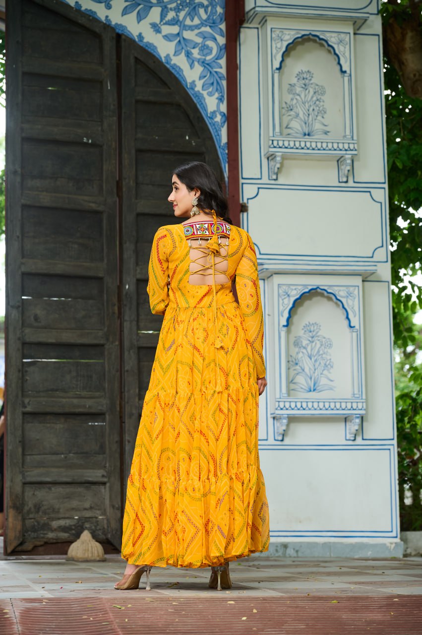Mirror Work Traditional Garba Anarkali Dress for Navratri KFK-1194