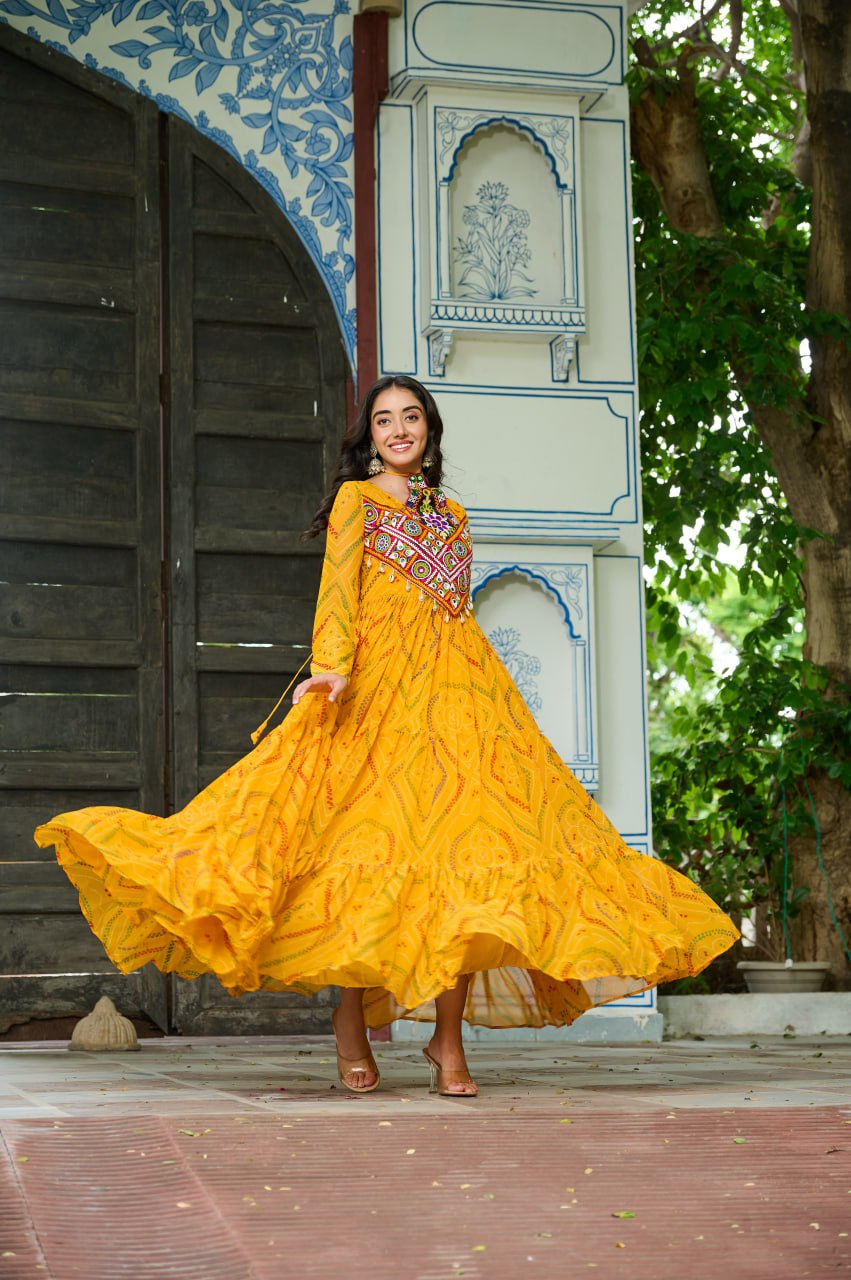 Mirror Work Traditional Garba Anarkali Dress for Navratri KFK-1194