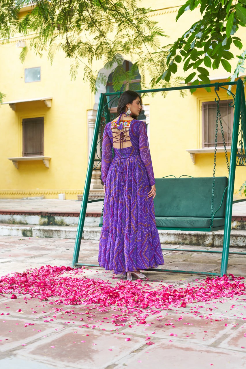 Mirror Work Traditional Garba Anarkali Dress for Navratri KFK-1194