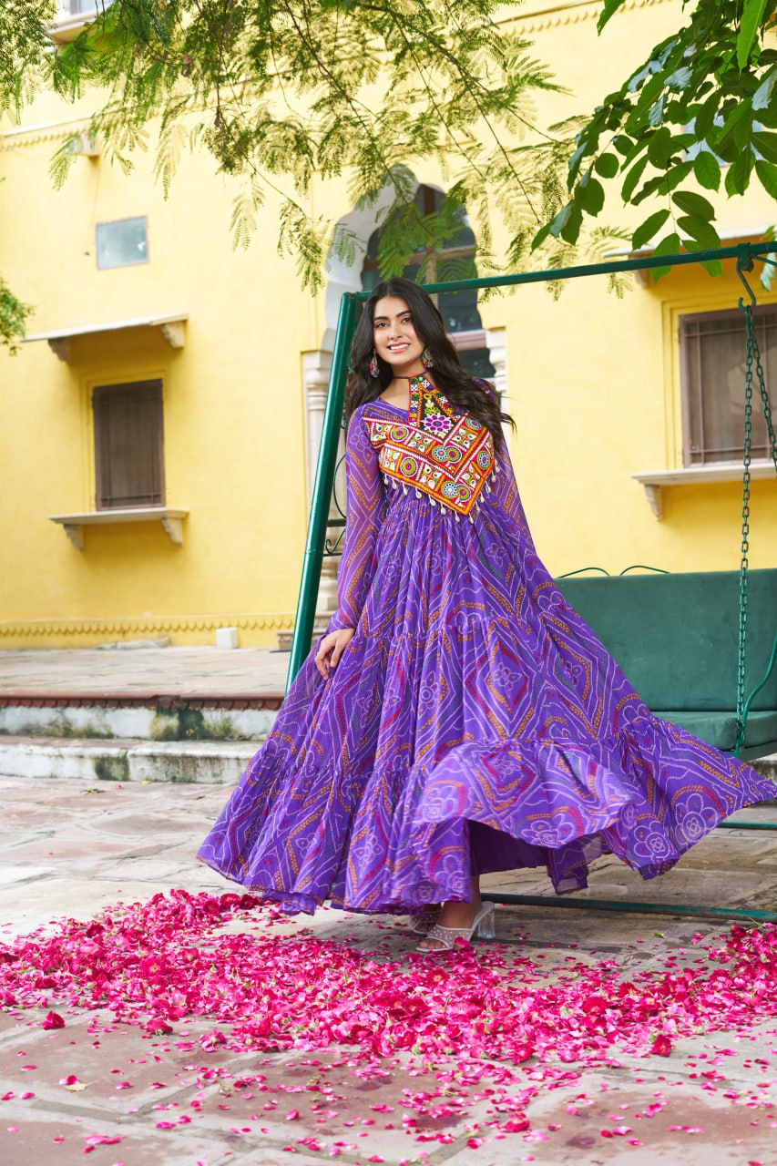 Mirror Work Traditional Garba Anarkali Dress for Navratri KFK-1194