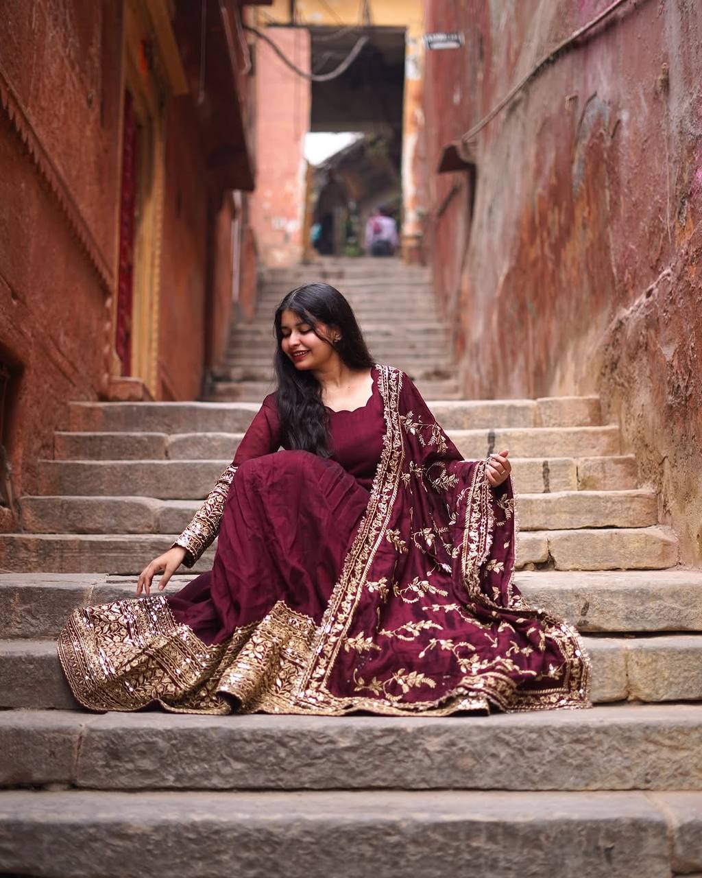 Anarkali Suit with Embroidered Dupatta and Gota Patti Detailing KFS-1634