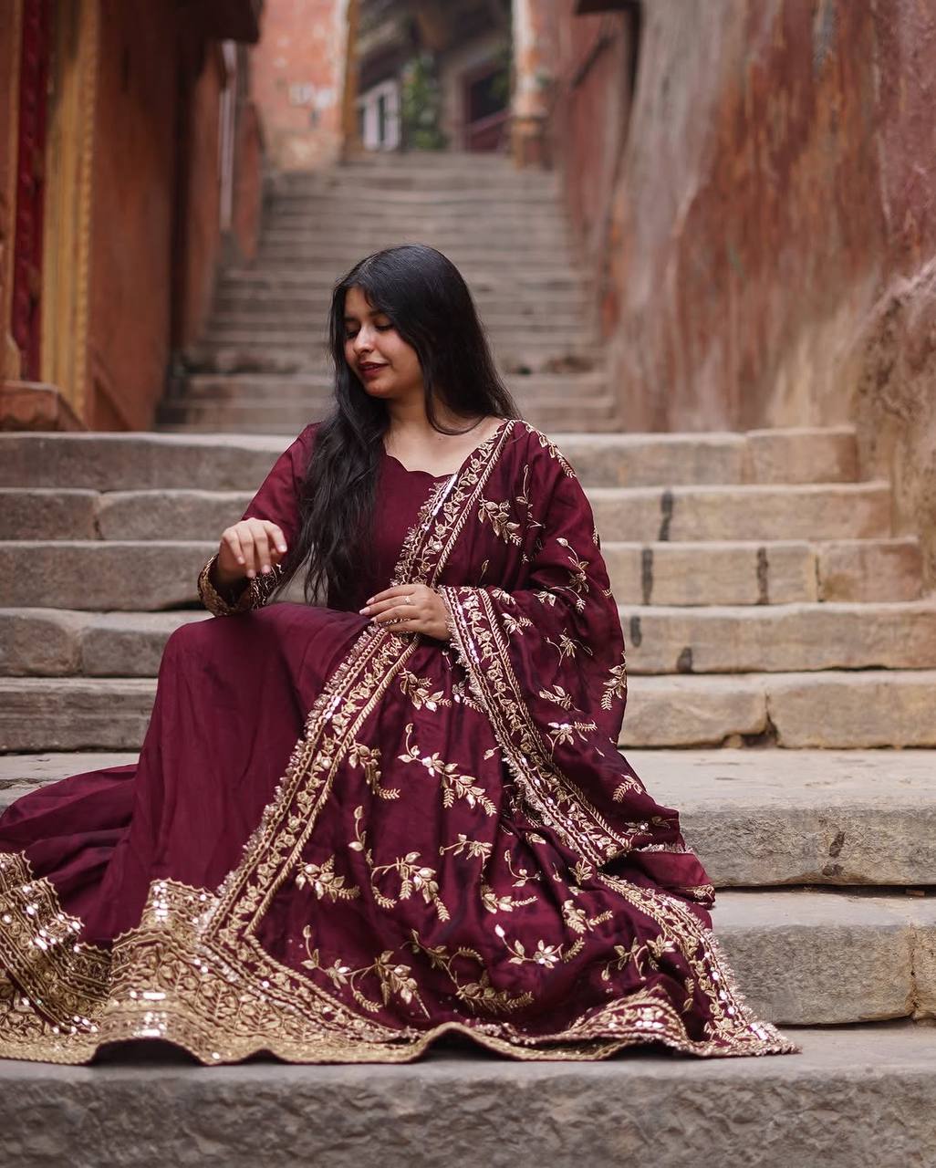 Anarkali Suit with Embroidered Dupatta and Gota Patti Detailing KFS-1634