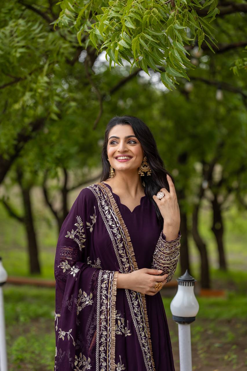 Anarkali Suit with Embroidered Dupatta and Gota Patti Detailing KFS-1634