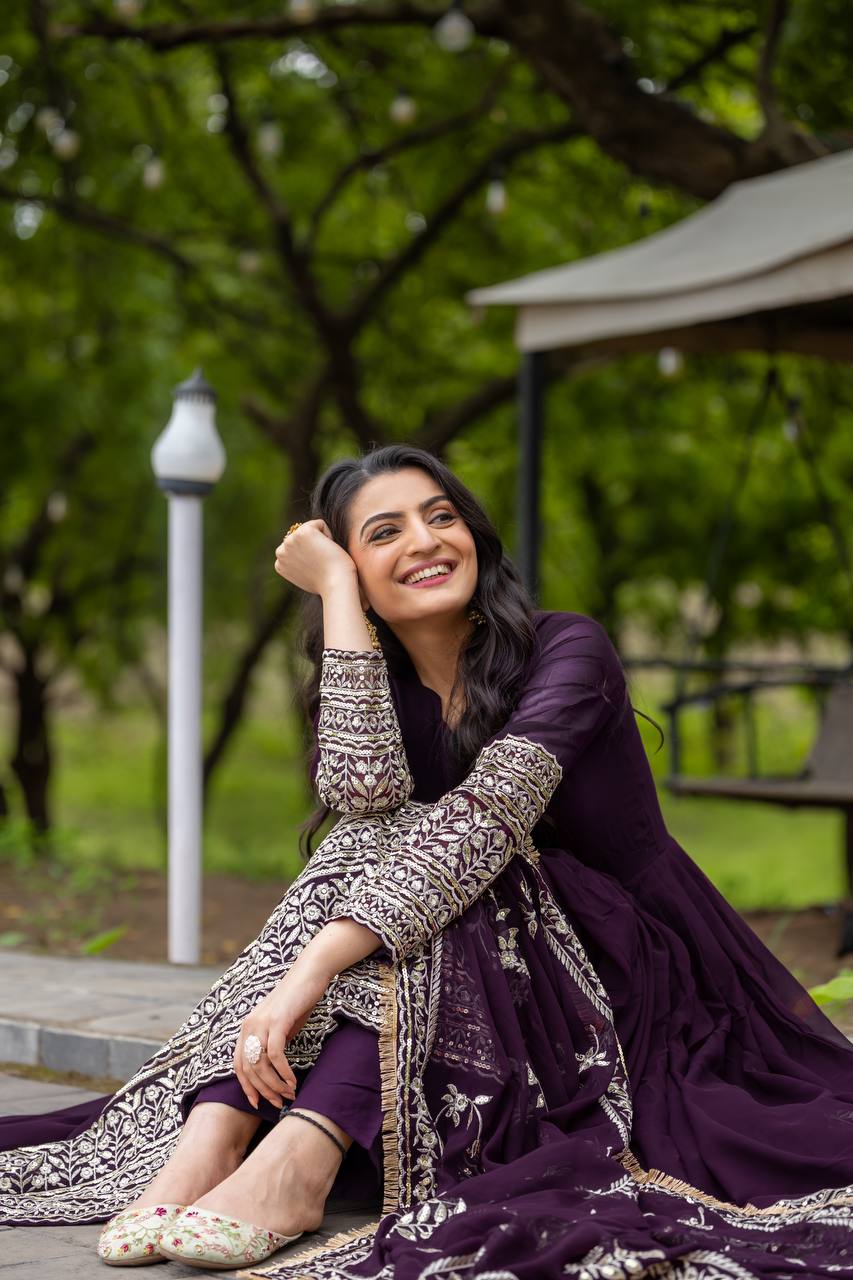 Anarkali Suit with Embroidered Dupatta and Gota Patti Detailing KFS-1634
