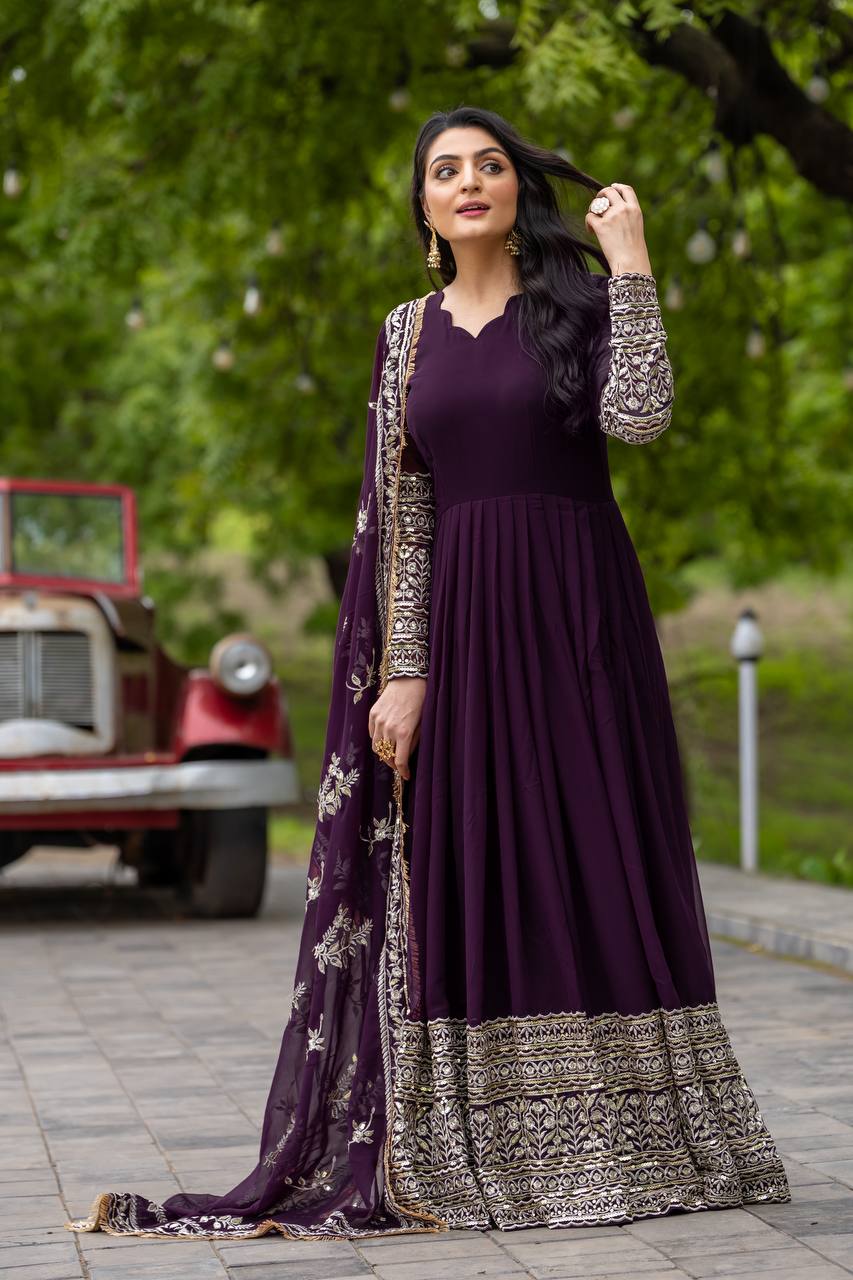 Anarkali Suit with Embroidered Dupatta and Gota Patti Detailing KFS-1634