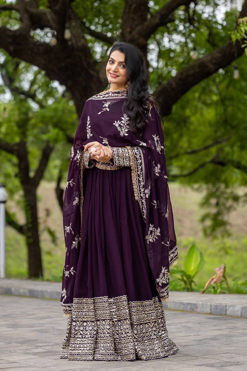 Anarkali Suit with Embroidered Dupatta and Gota Patti Detailing KFS-1634