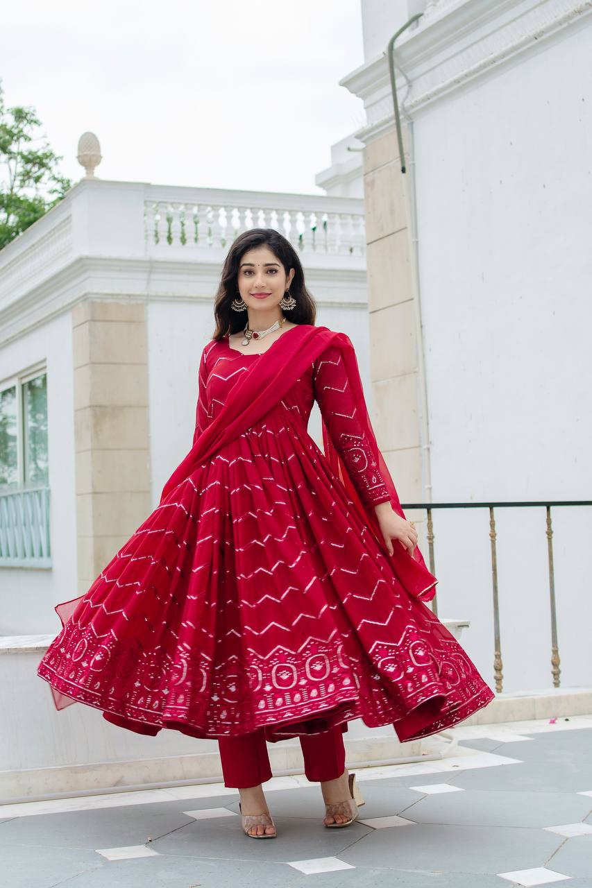 Maroon Color Anarkali Plus size Suit Set For Women KF-6016
