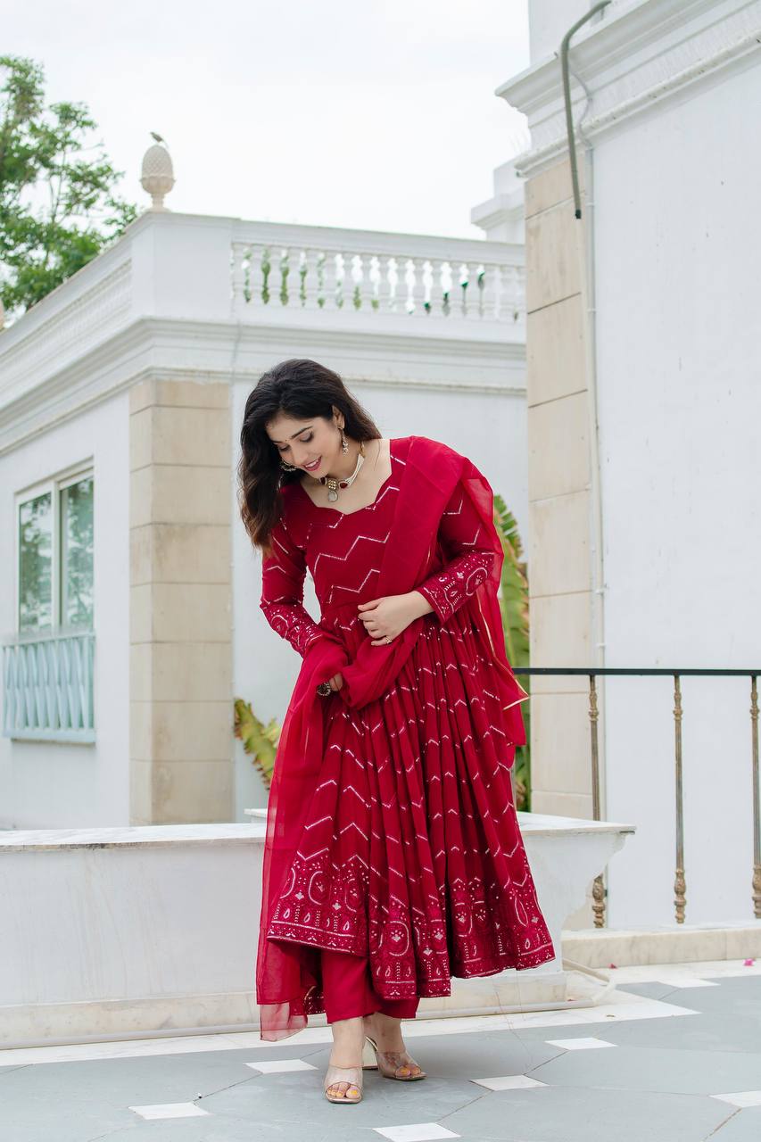 Maroon Color Anarkali Plus size Suit Set For Women KF-6016