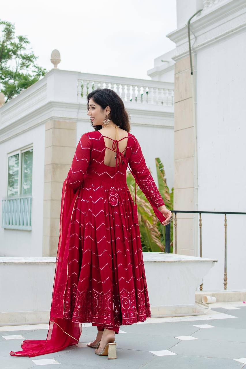 Maroon Color Anarkali Plus size Suit Set For Women KF-6016