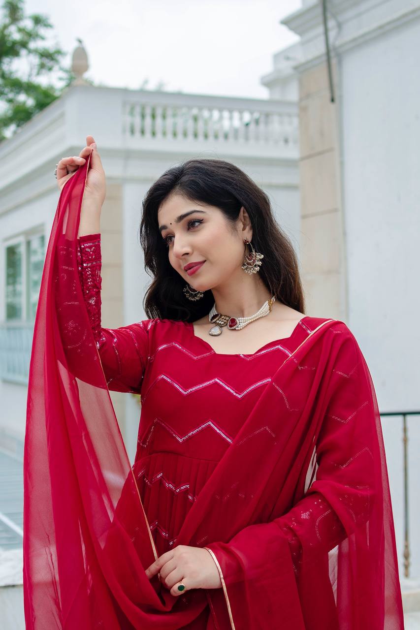 Maroon Color Anarkali Plus size Suit Set For Women KF-6016