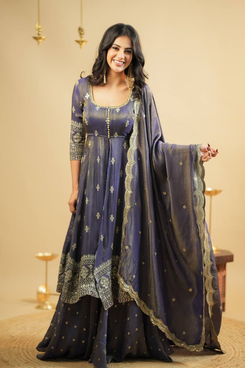 Premium Anarkali Suit Set | Cosmo Fabric with Heavy Sequins & Embroidery | Partywear Ethnic Dress for Women KFTD-6073