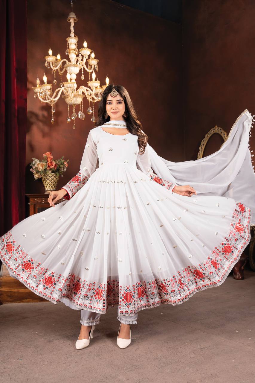 Embroidered Anarkali Suit Set for Women | Traditional Long Flared Gown KFT-6056