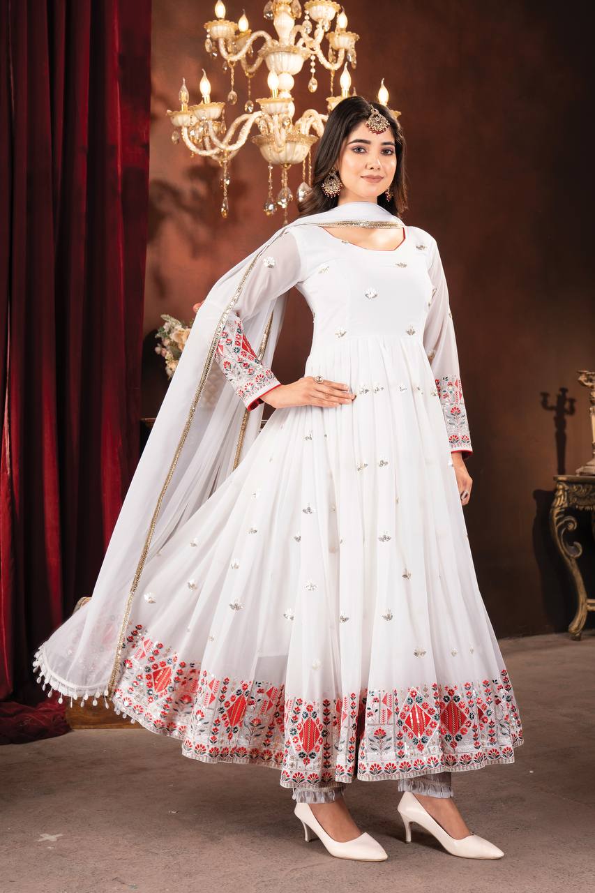 Embroidered Anarkali Suit Set for Women | Traditional Long Flared Gown KFT-6056