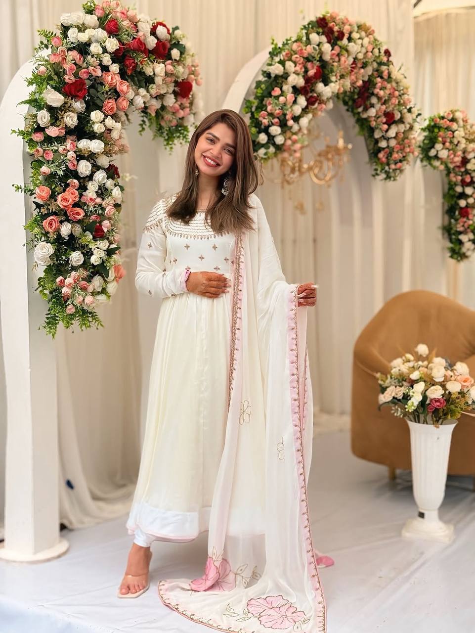 Designer Party Wear Embroidered Georgette Gown Set with Dupatta – Fully Stitched | KFZF-426
