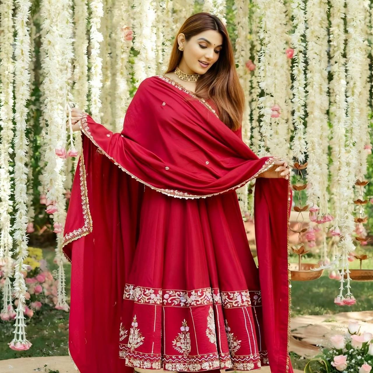 Designer Maroon Embroidered Anarkali Set with Dupatta for Women – Ethnic Party Wear KFTD-6074