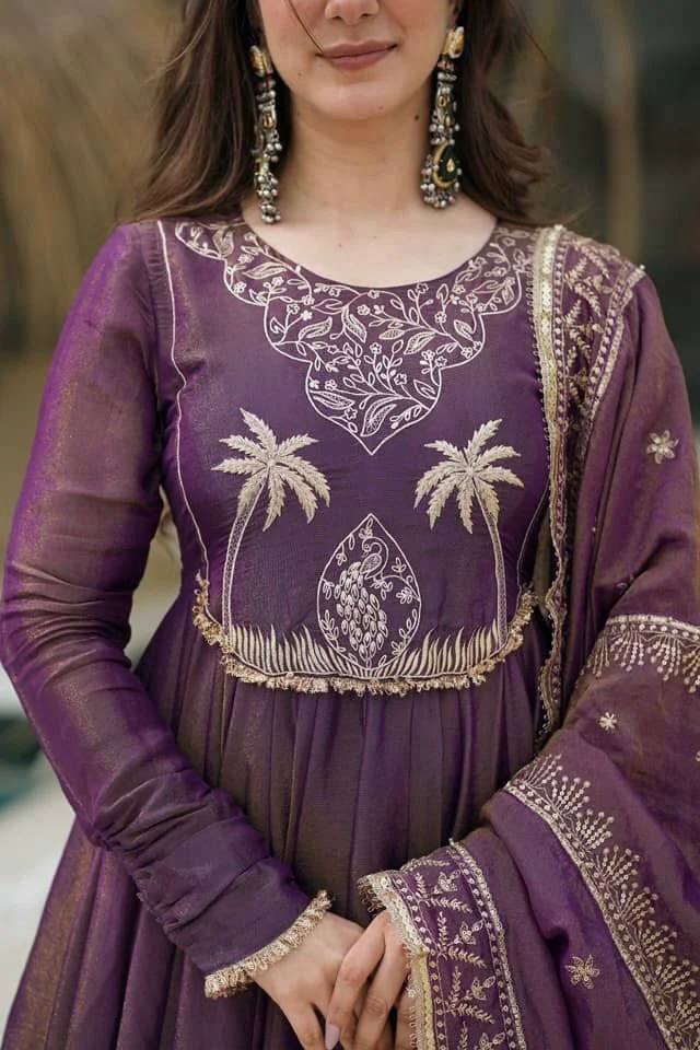 Royal Purple Embroidered Anarkali Gown with Dupatta – Festive & Wedding Wear