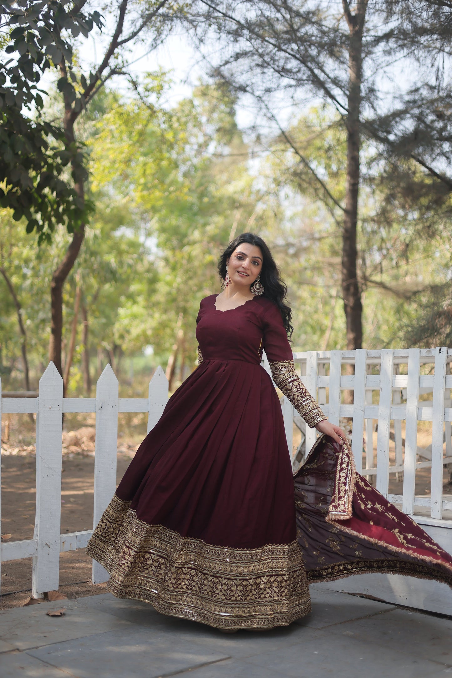Designer Anarkali Suit Set - Dark Maroon with Intricate Thread-Sequins Embroidery
