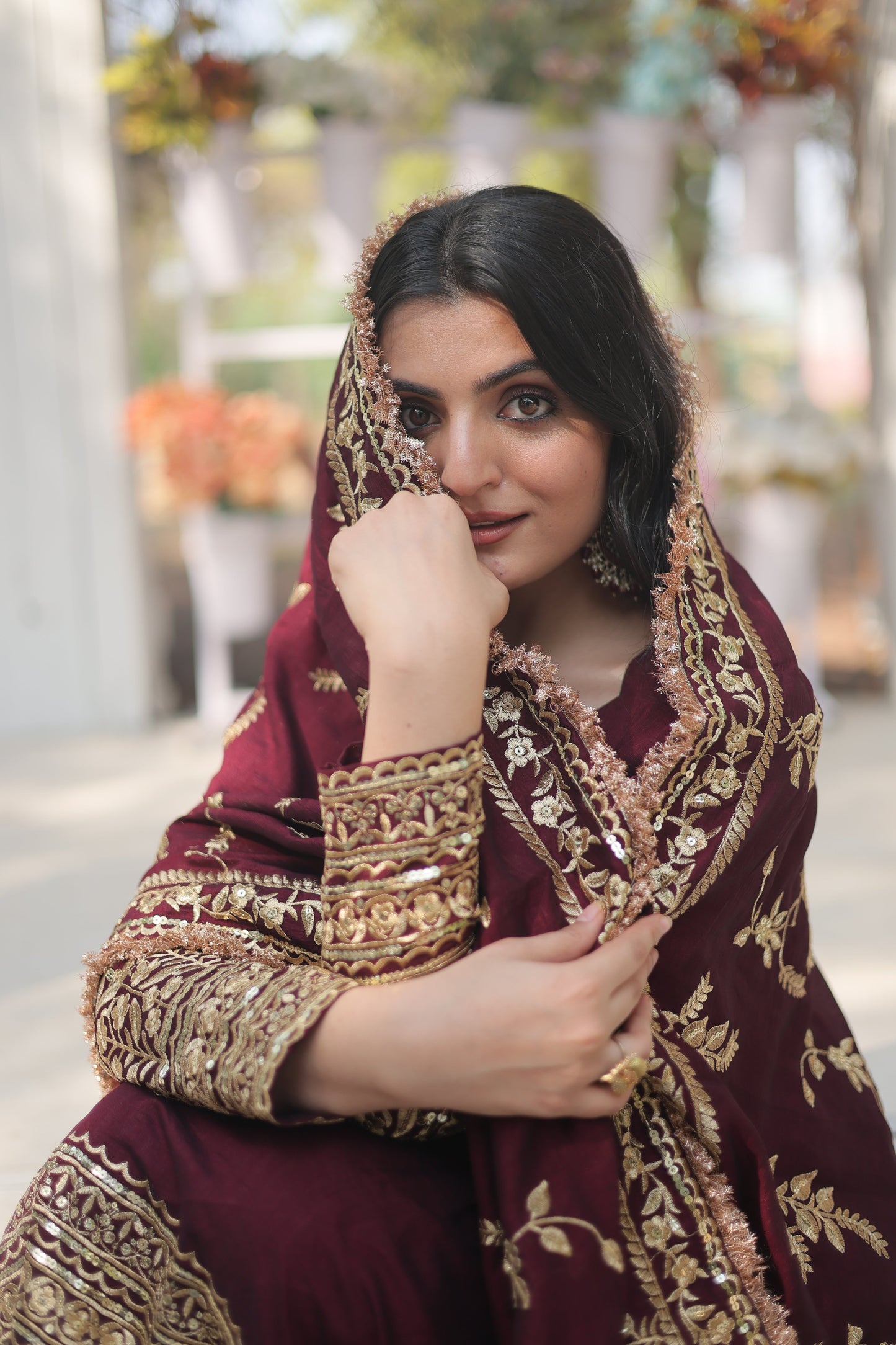Designer Anarkali Suit Set - Dark Maroon with Intricate Thread-Sequins Embroidery