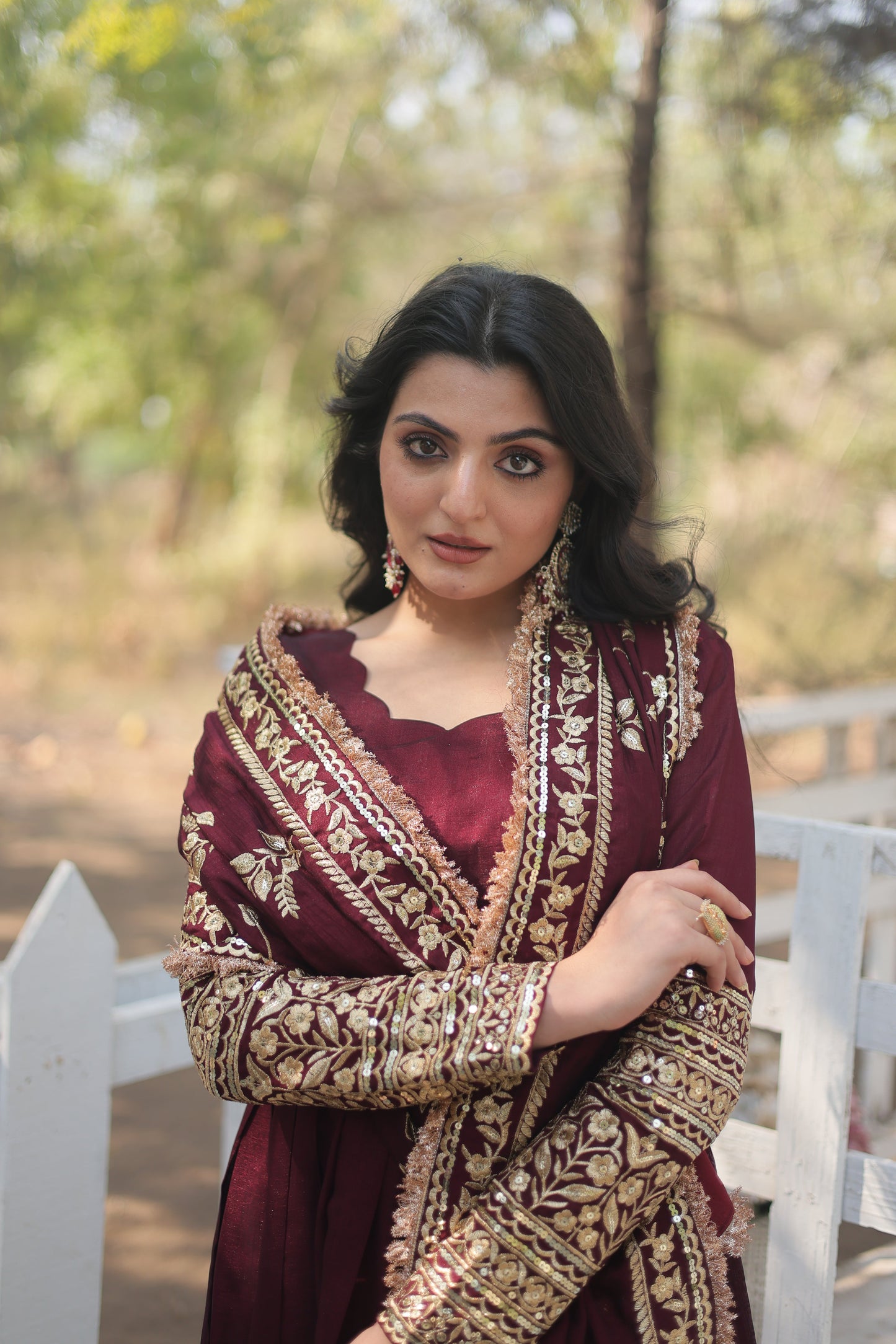 Designer Anarkali Suit Set - Dark Maroon with Intricate Thread-Sequins Embroidery