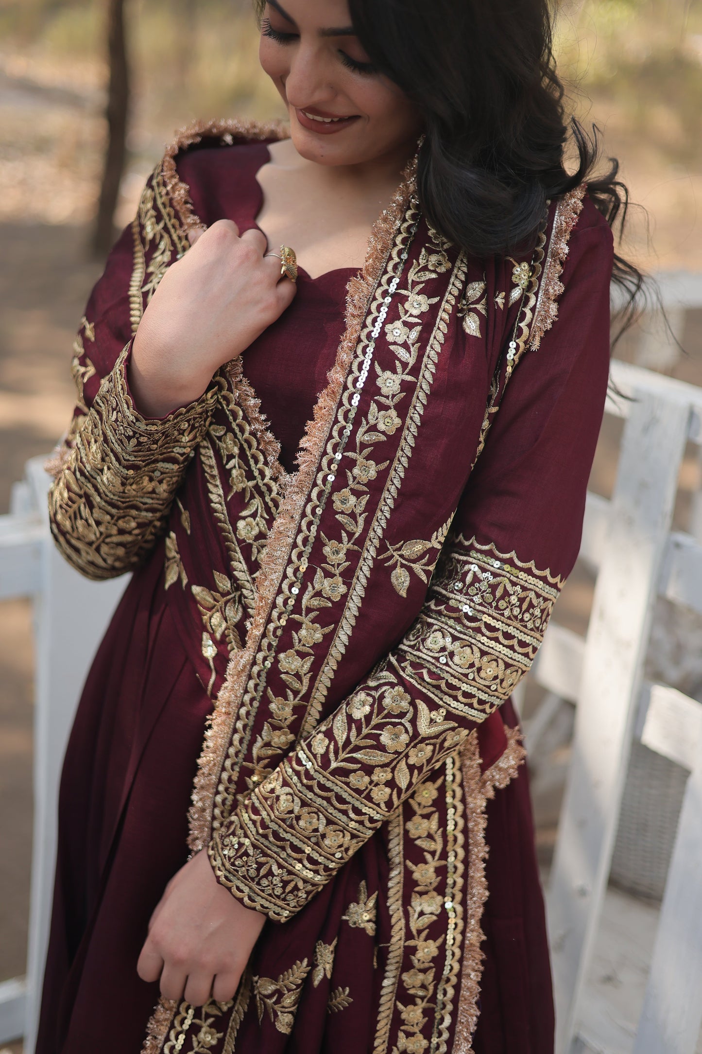 Designer Anarkali Suit Set - Dark Maroon with Intricate Thread-Sequins Embroidery