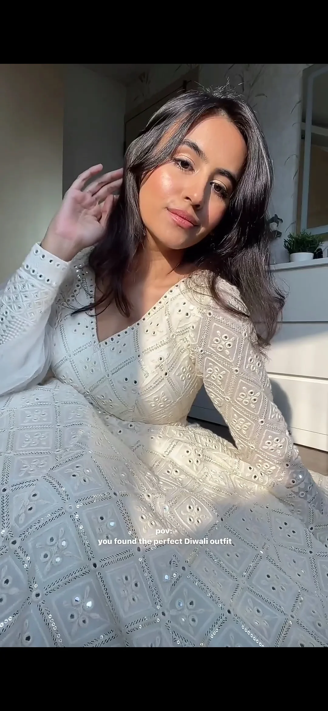 LAKHNAWI EMBROIDERED GEORGETTE ANARKALI FULLY STITCHED SUIT SET OFF WHITE  KF-115