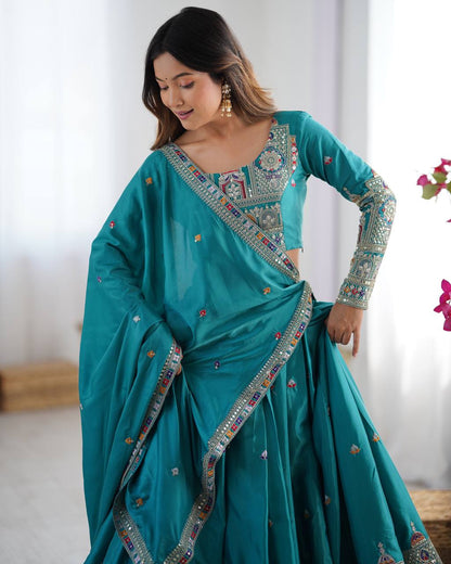 Krishna Fashion Premium Quality Heavy Traditional Aqua Blue Lehenga Choli NF-5006
