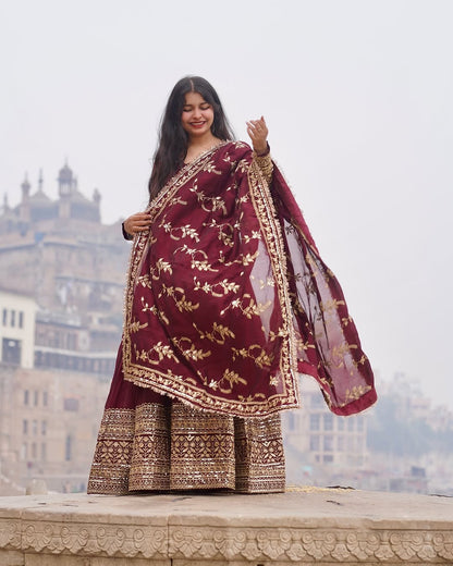 Anarkali Suit with Embroidered Dupatta and Gota Patti Detailing KFS-1634