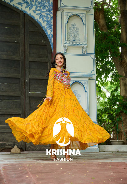 Mirror Work Traditional Garba Anarkali Dress for Navratri KFK-1194