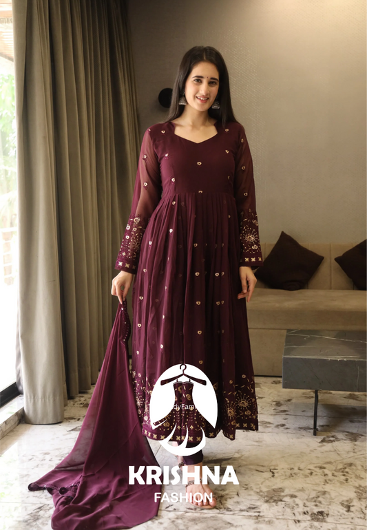 Vibhuti's Wine Coloured Party Gown For Women KF-06